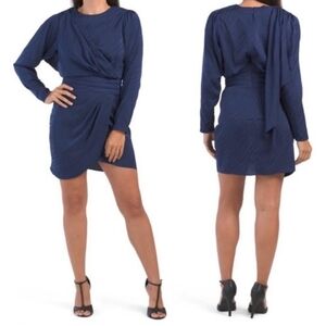 RONNY Kobo Shanaya Dress Mini Navy Blue Designer Cocktail Long Sleeves Large NWT
